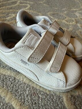 Puma Kids White Velcro Sneakers with Textured Upper